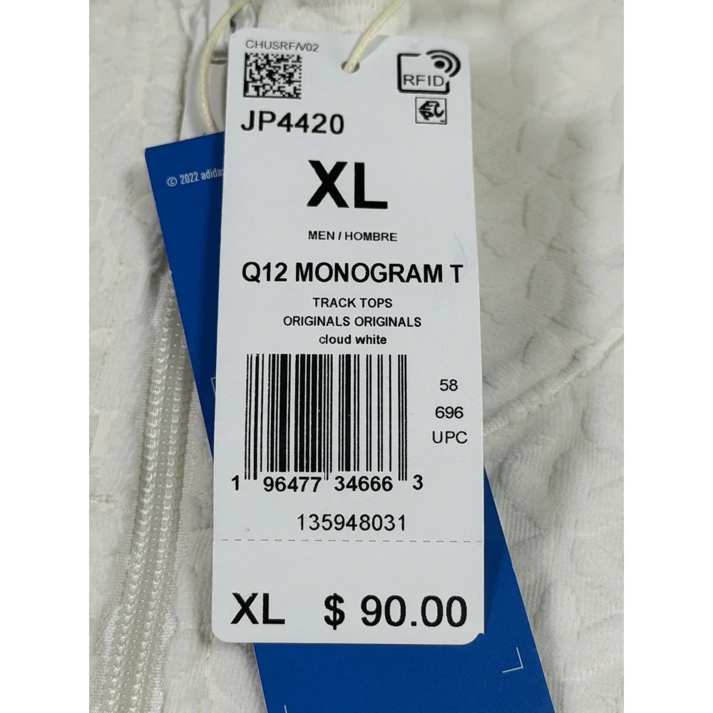 adidas Originals Q12 Monogram T Track Jacket Cloud White Blue Full-Zip Men's XL